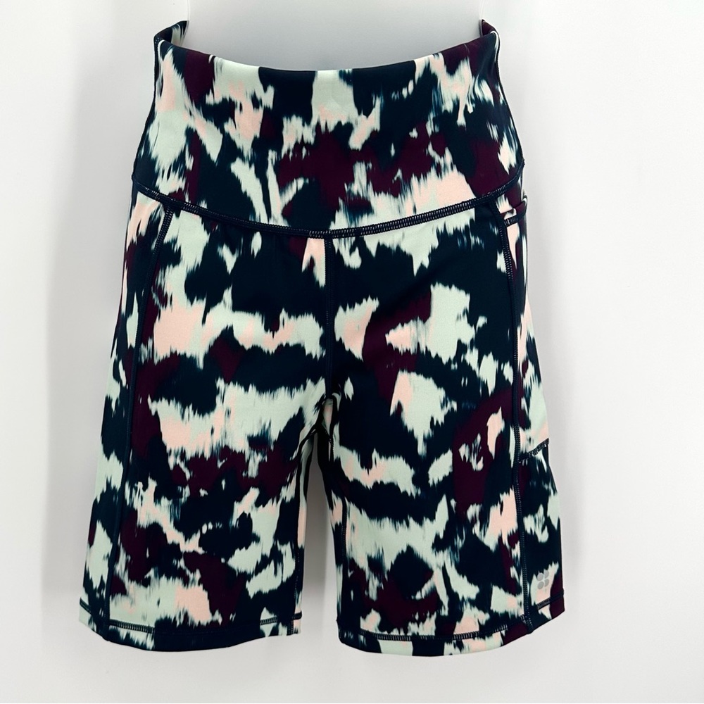 SWEATY BETTY Super Sculpt Shorts US 4-6 Womens 8” Blue Print High Waisted